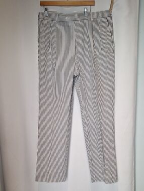 Paul Fredrick Men's Gray & White Seersucker Striped Pants Size 38
